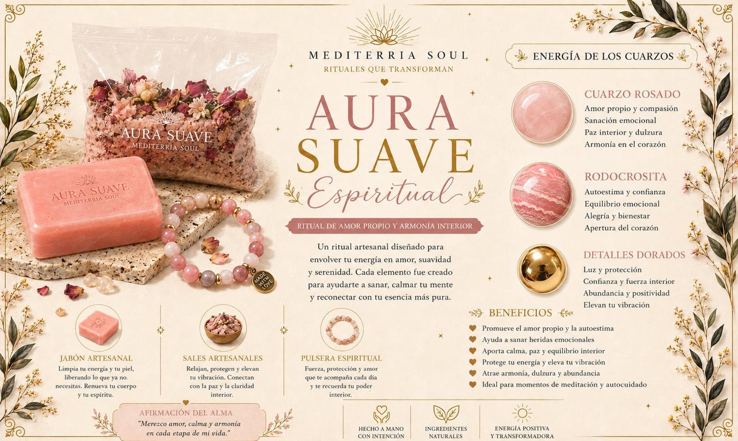 Kit Aura Suave / Pulsera 8mm + Jabon 8oz + Sal Artesanal 8oz