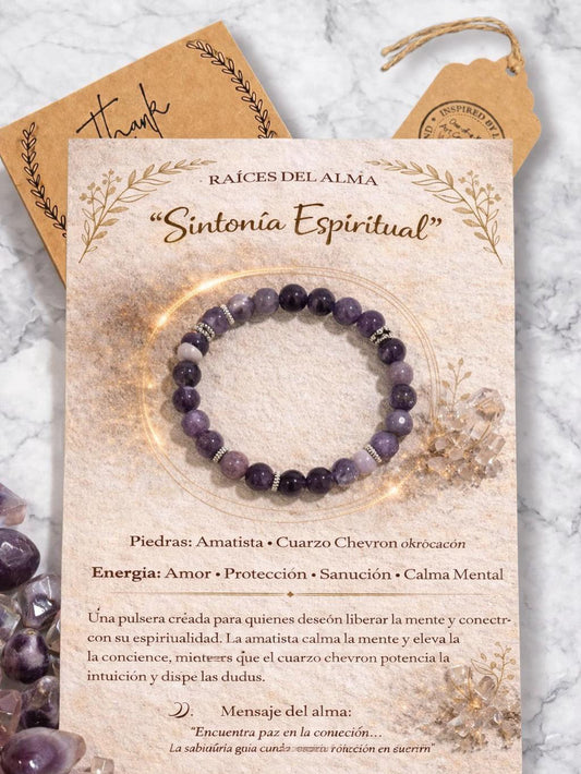 Sintonia Espiritual / Pulsera de Amatista y Cuarzo Chevron 8mm