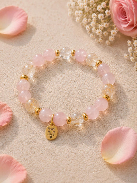 Flor del Alma / Pulsera de Cuarzo Rosado y Cuarzo Dorado Ritualizado 8mm