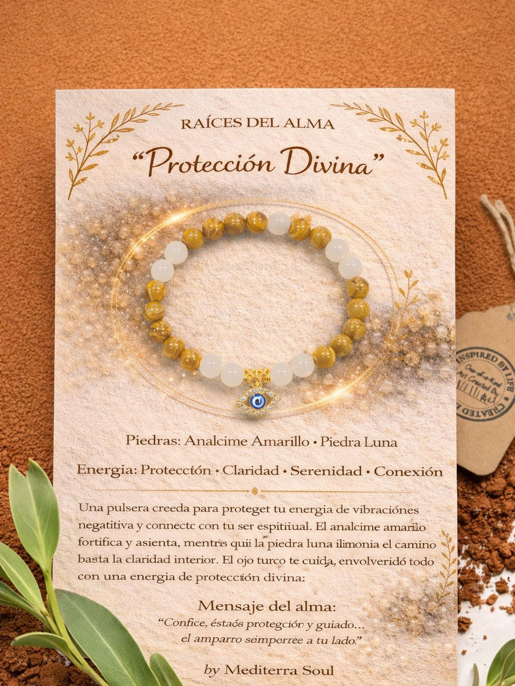 Proteccion Divina/ Pulsera de Analcime Amarillo y Piedra Luna 8mm