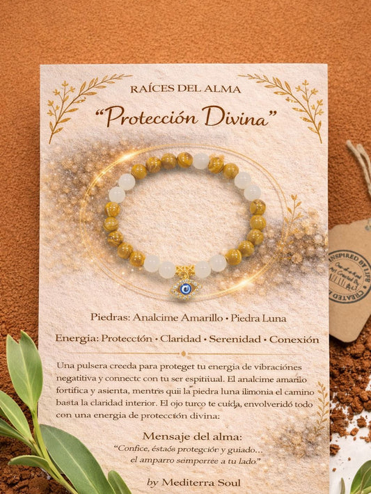 Proteccion Divina/ Pulsera de Analcime Amarillo y Piedra Luna 8mm