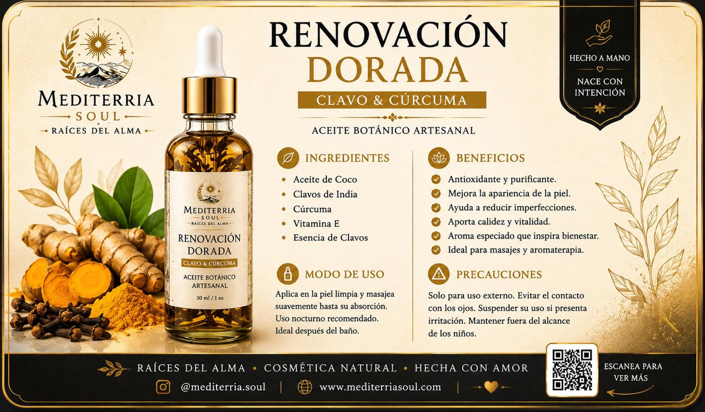 Aceite Artesanal Renovacion Dorada 30 ml (1 oz)