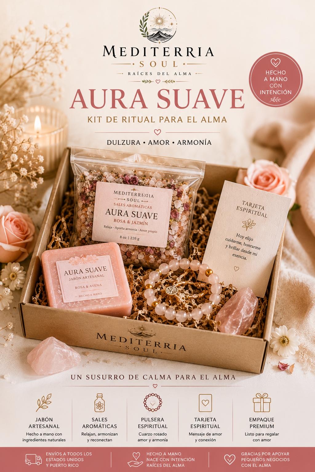 Kit Aura Suave / Pulsera 8mm + Jabon 8oz + Sal Artesanal 8oz