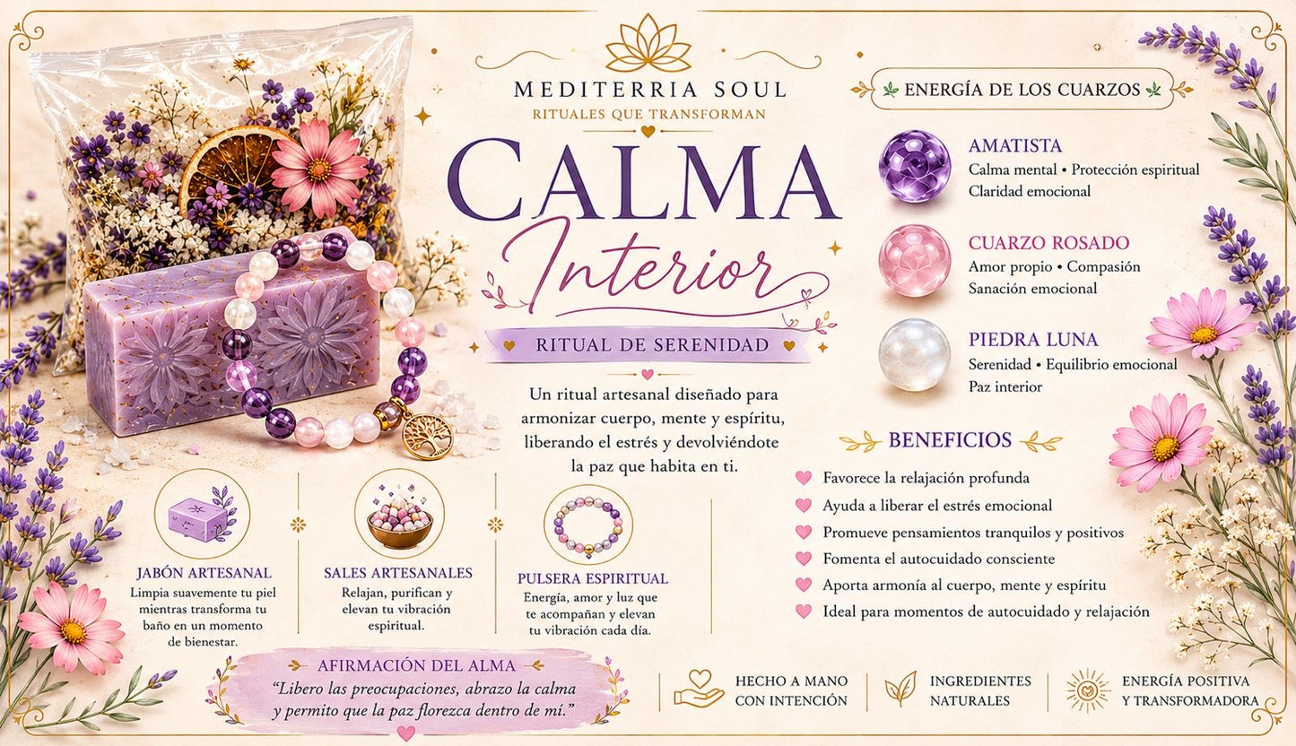 Kit Calma Interior / Pulsera 8mm + Jabon 8oz + Sal Artesanal 8oz