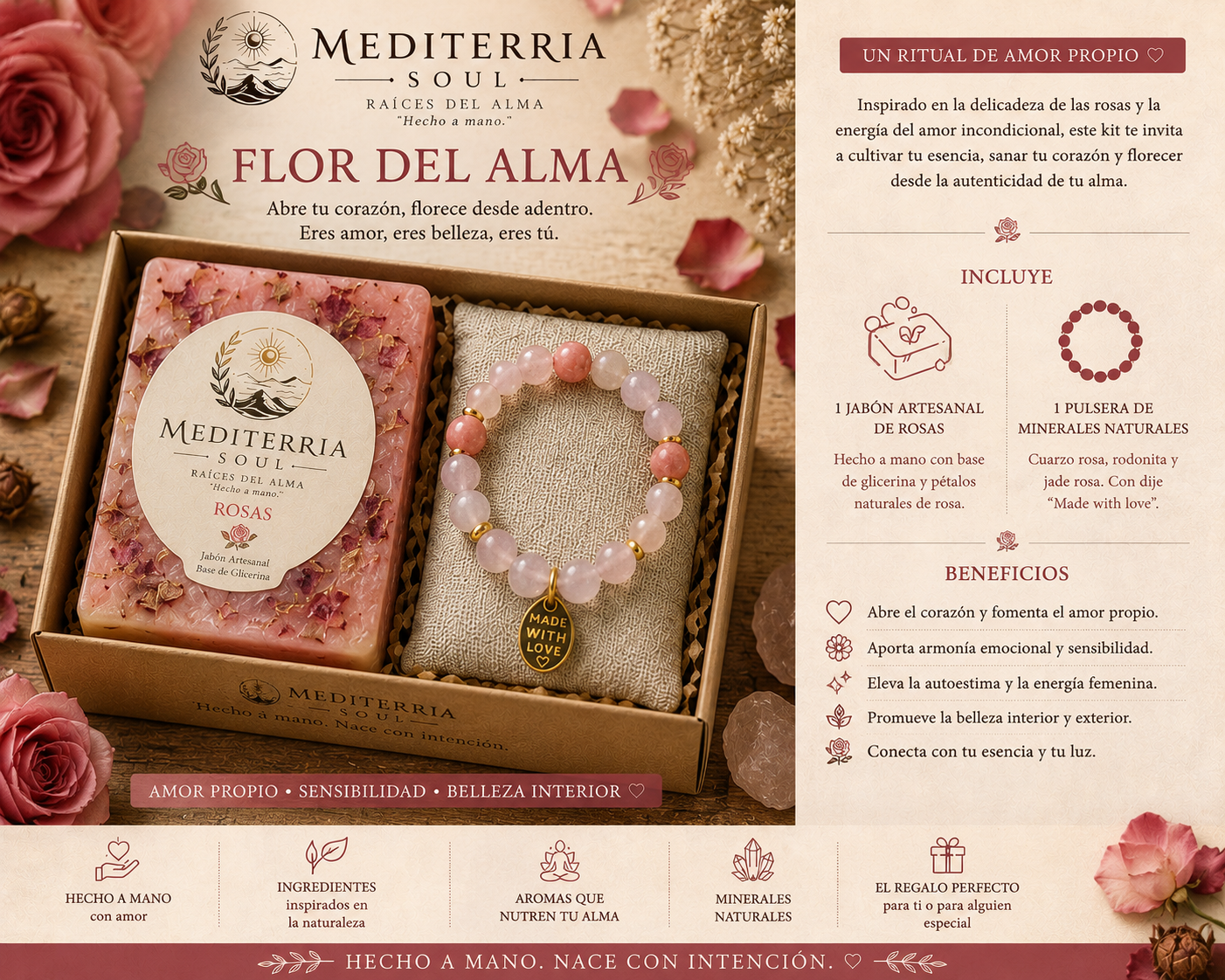 Kit Flor del Alma / Pulsera 8mm + Jabon 8 oz