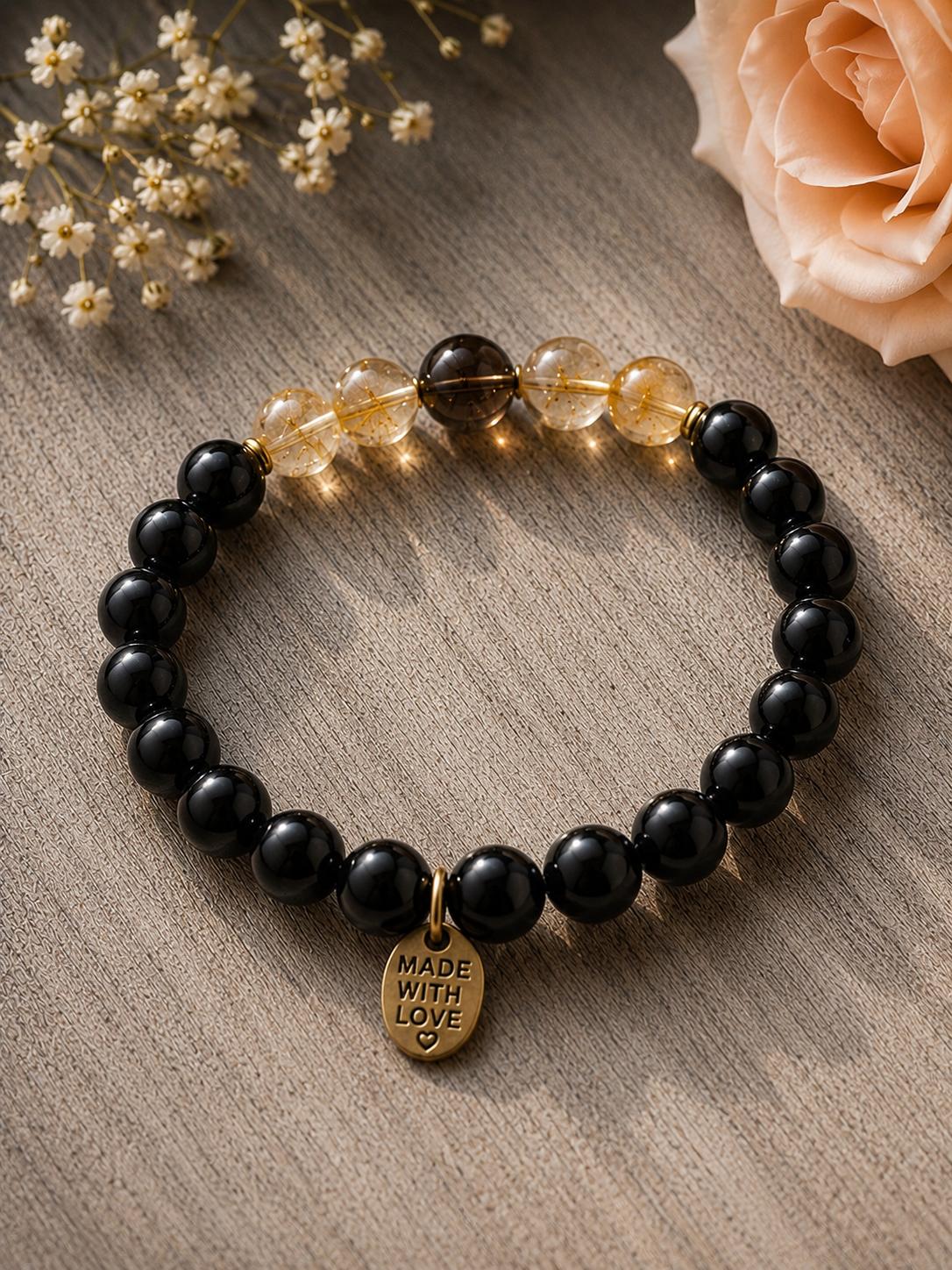 Luz y Sombra / Pulsera de Onix, Citrino y Ojo de Tigre 8mm