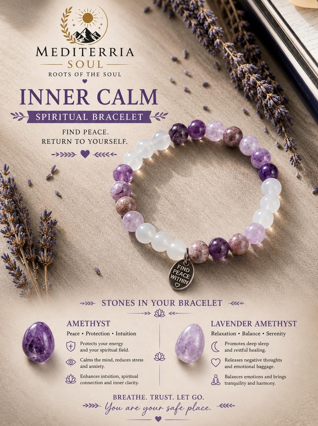 Calma Interior / Pulsera de Amatista y Amatista Lavanda 8mm