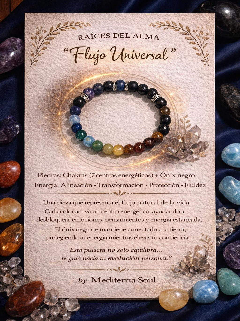 Flujo Universal / Pulseras de Chakras y Onix Negro 8mm