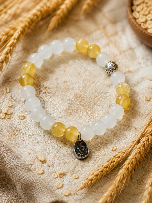 Pureza Dorada / Pulsera de Cuarzo Blanco y Calcita Amarilla 8mm