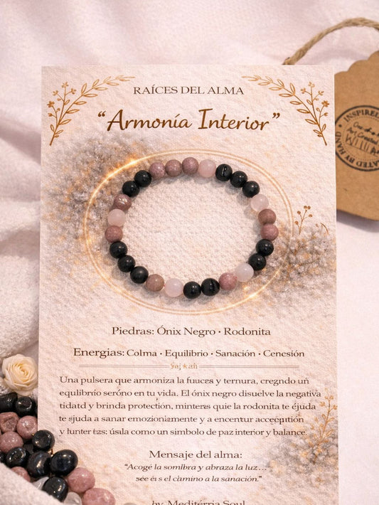 Armonia Interior / Pulsera de Onix Negro y Rodonita 8mm