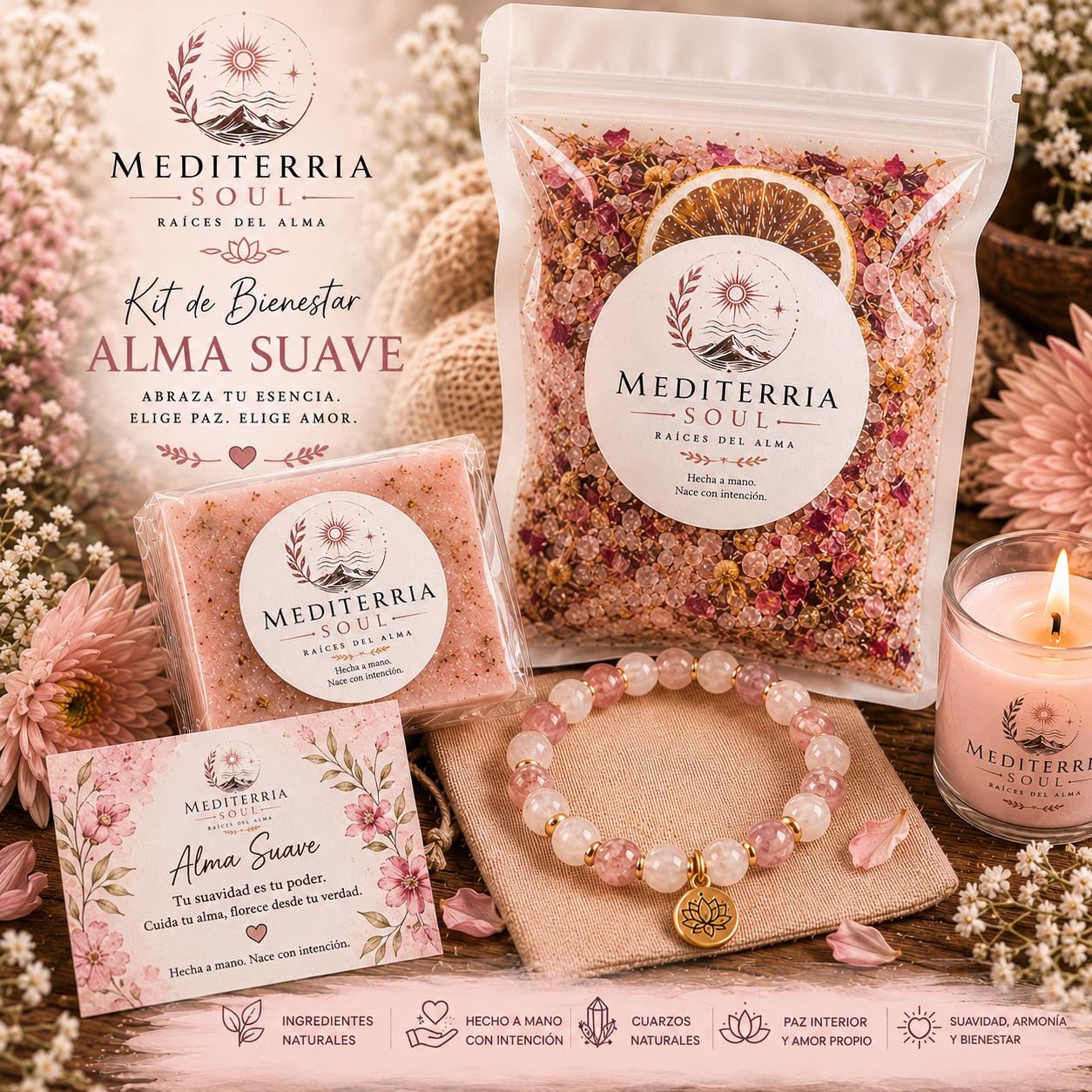 Kit Aura Suave / Pulsera 8mm + Jabon 8oz + Sal Artesanal 8oz
