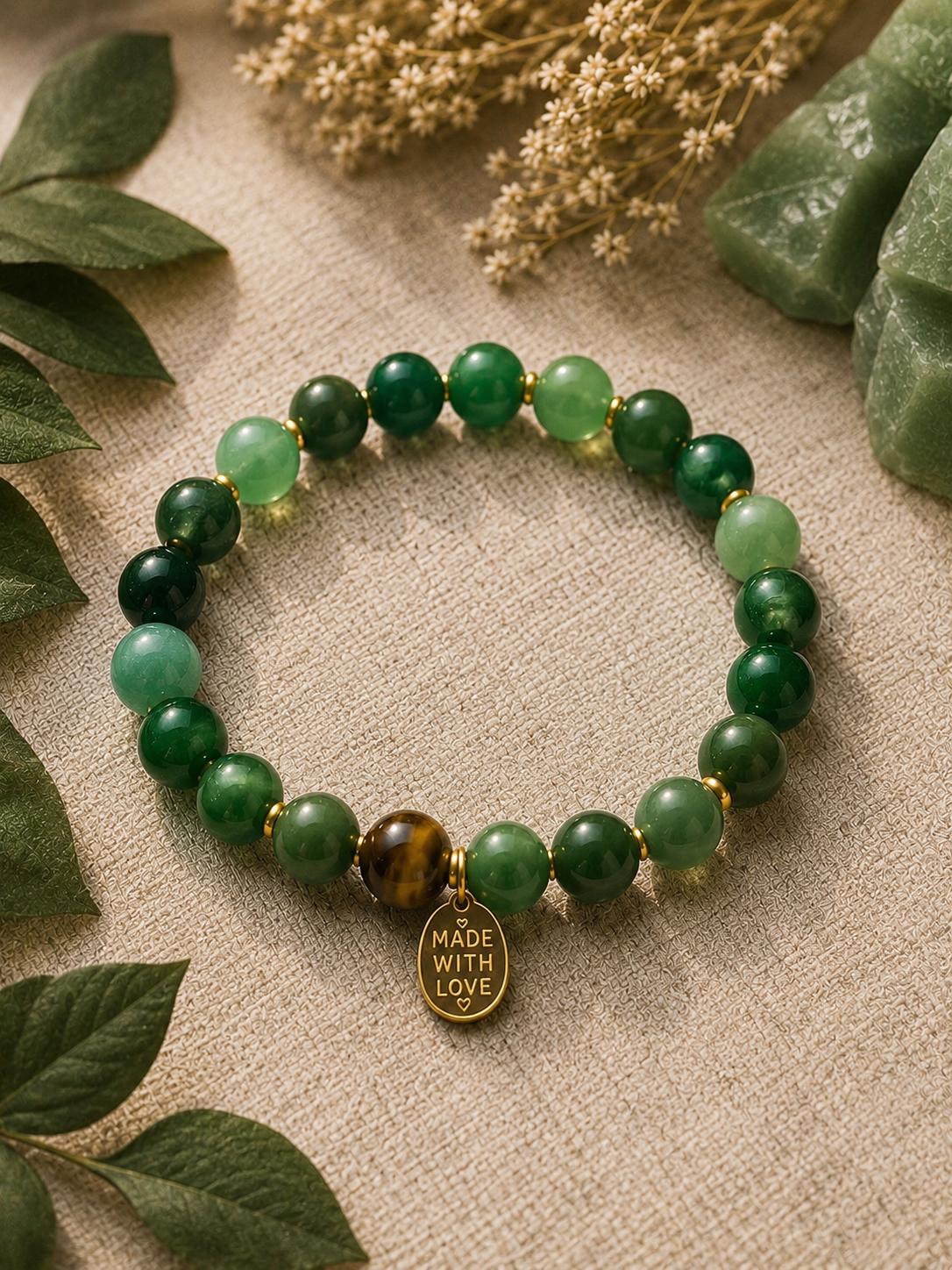 Esencia Natural / Pulsera de Aventurina Verde, Agata Verde y Ojo Tigre 8mm