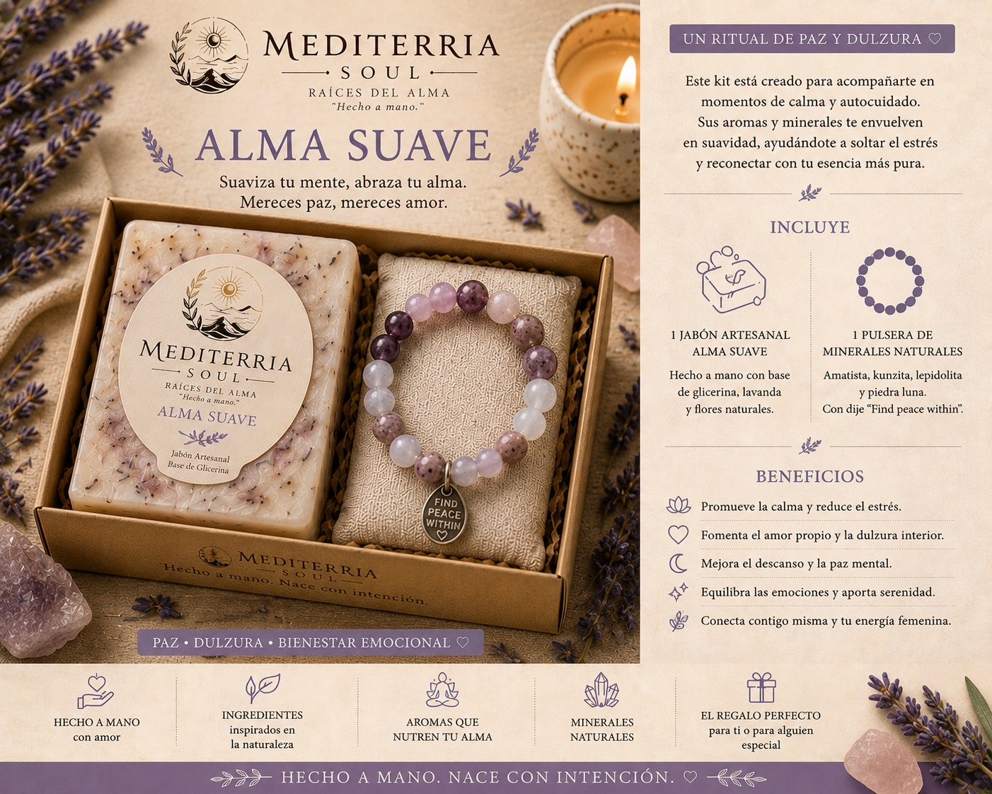 Kit Aura Suave / Pulsera 8mm + Jabon 8 oz