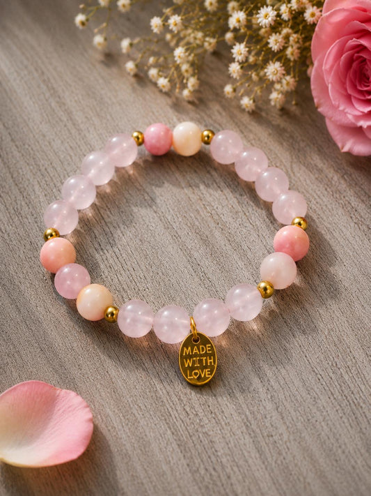Aura Suave / Pulsera de Cuarzo Rosado y Opalo Rosado 8mm