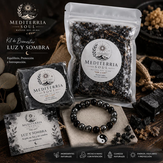 Kit Luz y Sombra / Pulsera 8mm + Jabon 8oz + Sales Artesanales 8oz