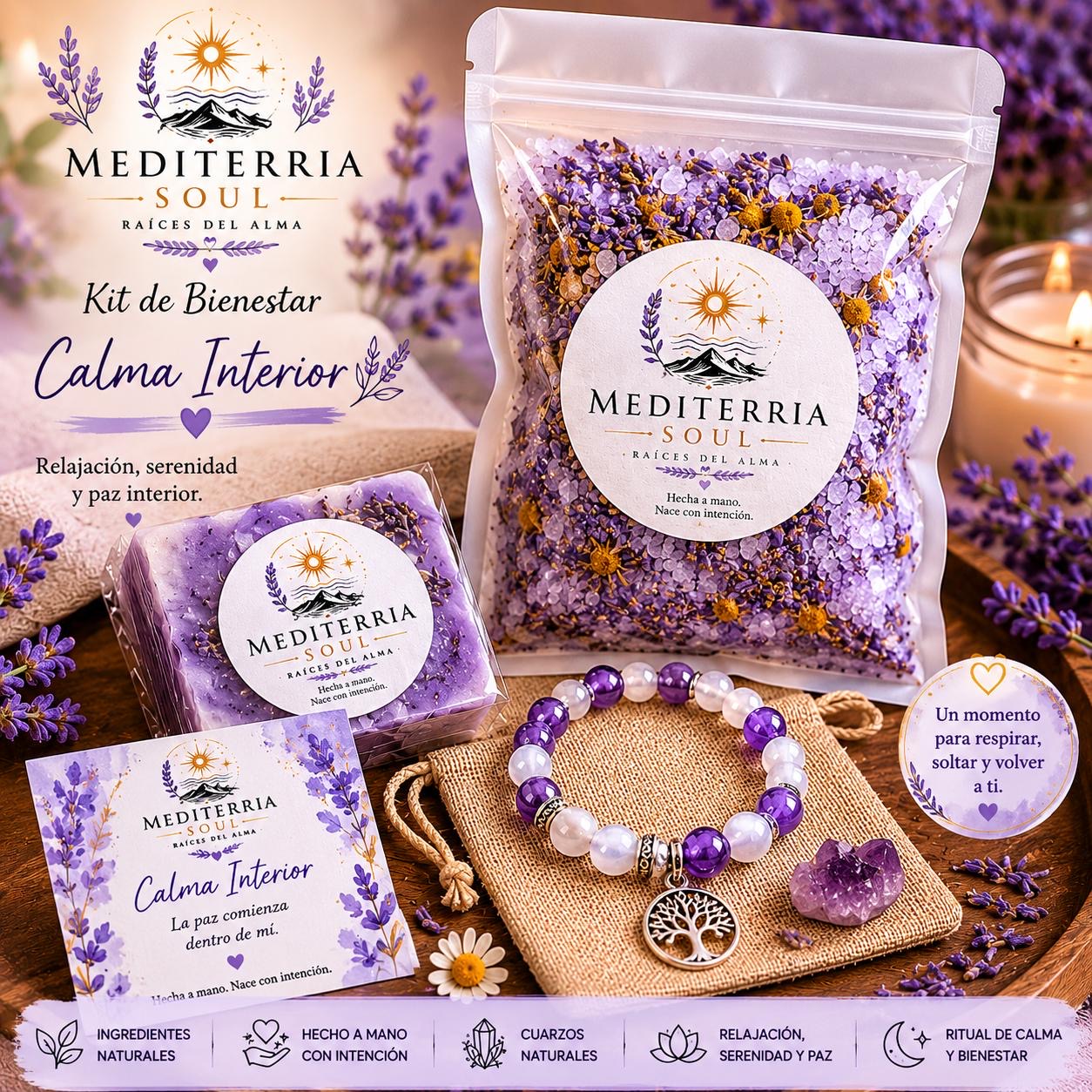 Kit Calma Interior / Pulsera 8mm + Jabon 8oz + Sal Artesanal 8oz