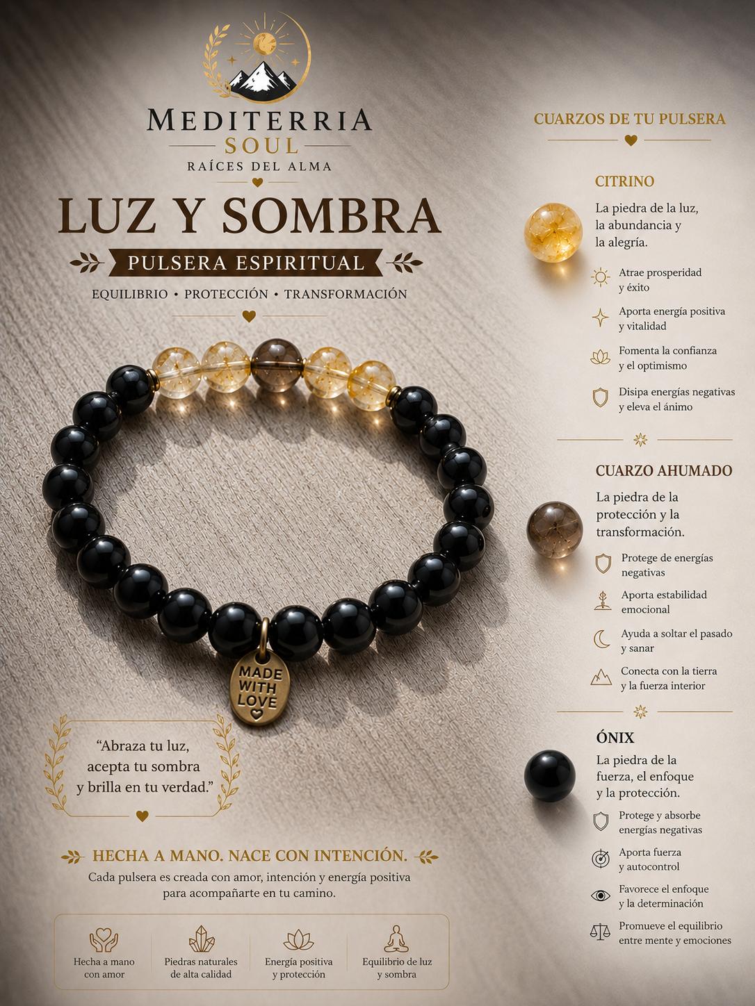 Luz y Sombra / Pulsera de Onix, Citrino y Ojo de Tigre 8mm