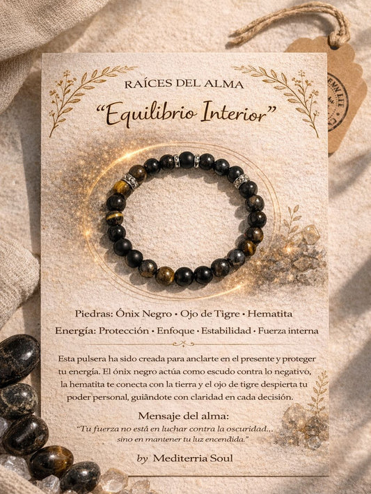 Equilibrio Interior / Pulsera de Onix, Ojo de Tigre Hematita 8mm