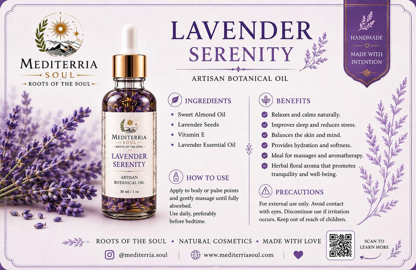 Aceite Artesanal Serenidad de Lavanda 30 ml (1 oz)